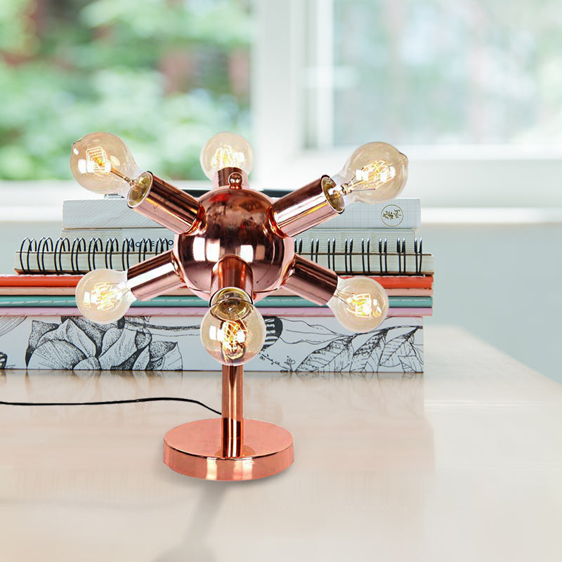 6/9-Head Metallic Table Lamp Industrial Style Copper Finish Sputnik Bedroom Table Lighting with Exposed Bulb 6.0 Copper Clearhalo 'Lamps' 'Table Lamps' Lighting' 166629