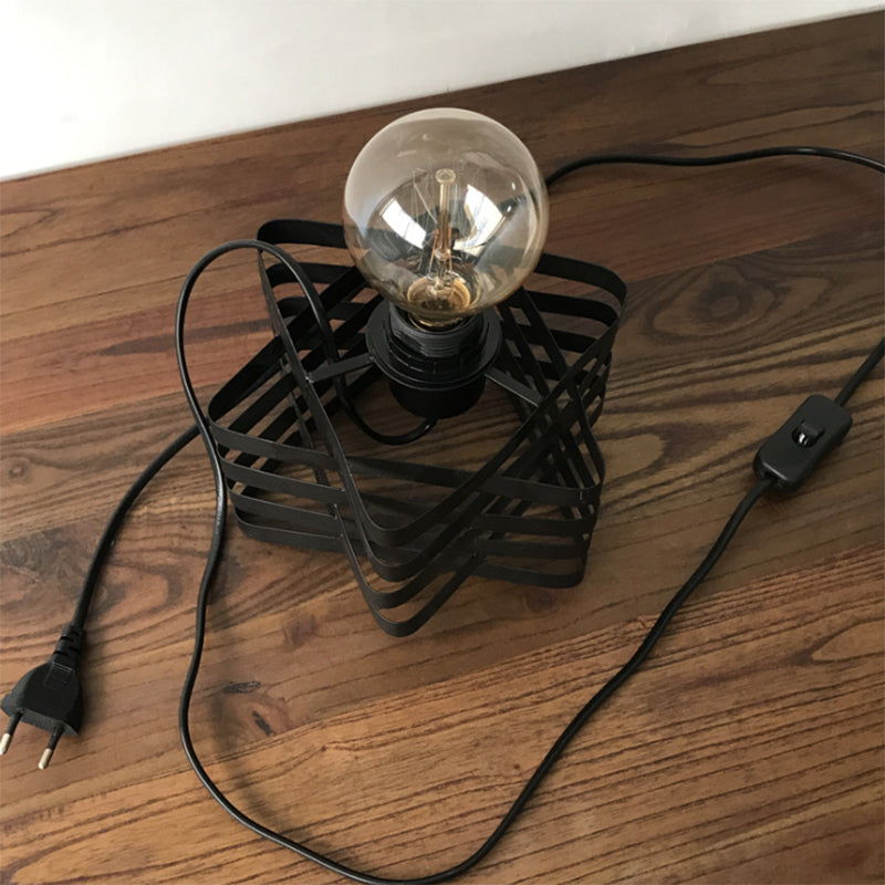 1 Head Table Lamp Industrial Stylish Cylinder/Barrel Metal Table Light with Cage Base in Black for Coffee Shop Black Rhombus Clearhalo 'Lamps' 'Table Lamps' Lighting' 166691