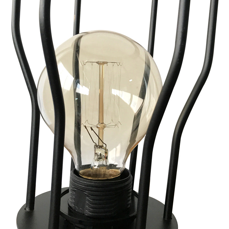 1 Head Table Lamp Industrial Stylish Cylinder/Barrel Metal Table Light with Cage Base in Black for Coffee Shop Clearhalo 'Lamps' 'Table Lamps' Lighting' 166697