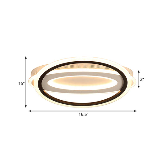 Elliptical Metal Flush Light Contemporary LED White Ceiling Lamp in White/Warm Light, 16.5"/19.5"/23.5" Wide Clearhalo 'Ceiling Lights' 'Close To Ceiling Lights' 'Close to ceiling' 'Flush mount' Lighting' 166828