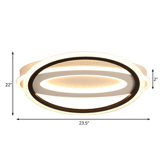 Elliptical Metal Flush Light Contemporary LED White Ceiling Lamp in White/Warm Light, 16.5"/19.5"/23.5" Wide Clearhalo 'Ceiling Lights' 'Close To Ceiling Lights' 'Close to ceiling' 'Flush mount' Lighting' 166830