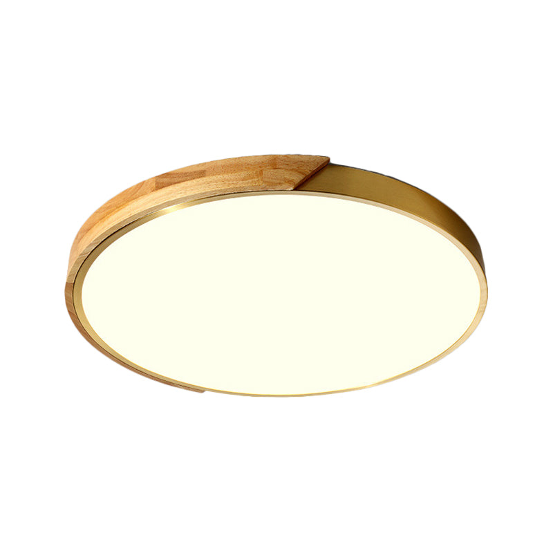 Drum Ceiling Lighting Simplicity Metal LED Wood Flush Mount Light Fixture in White/Warm Light, 12"/16" Wide Clearhalo 'Ceiling Lights' 'Close To Ceiling Lights' 'Close to ceiling' 'Flush mount' Lighting' 166876