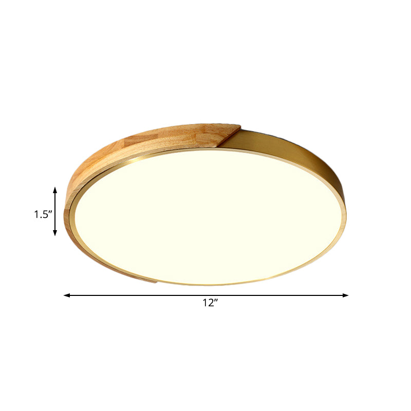 Drum Ceiling Lighting Simplicity Metal LED Wood Flush Mount Light Fixture in White/Warm Light, 12"/16" Wide Clearhalo 'Ceiling Lights' 'Close To Ceiling Lights' 'Close to ceiling' 'Flush mount' Lighting' 166877