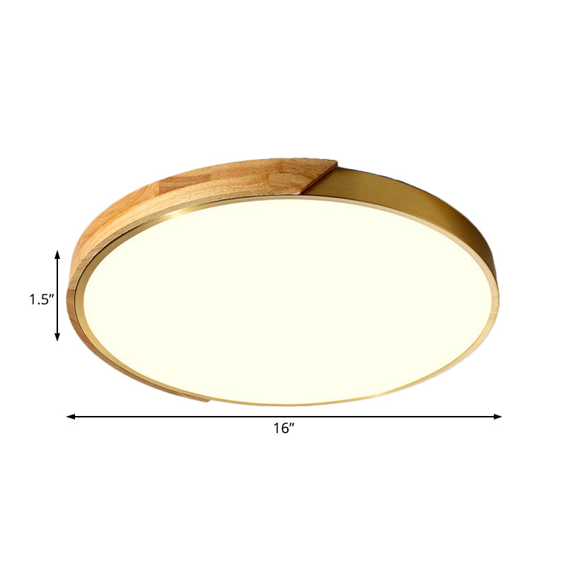 Drum Ceiling Lighting Simplicity Metal LED Wood Flush Mount Light Fixture in White/Warm Light, 12"/16" Wide Clearhalo 'Ceiling Lights' 'Close To Ceiling Lights' 'Close to ceiling' 'Flush mount' Lighting' 166878