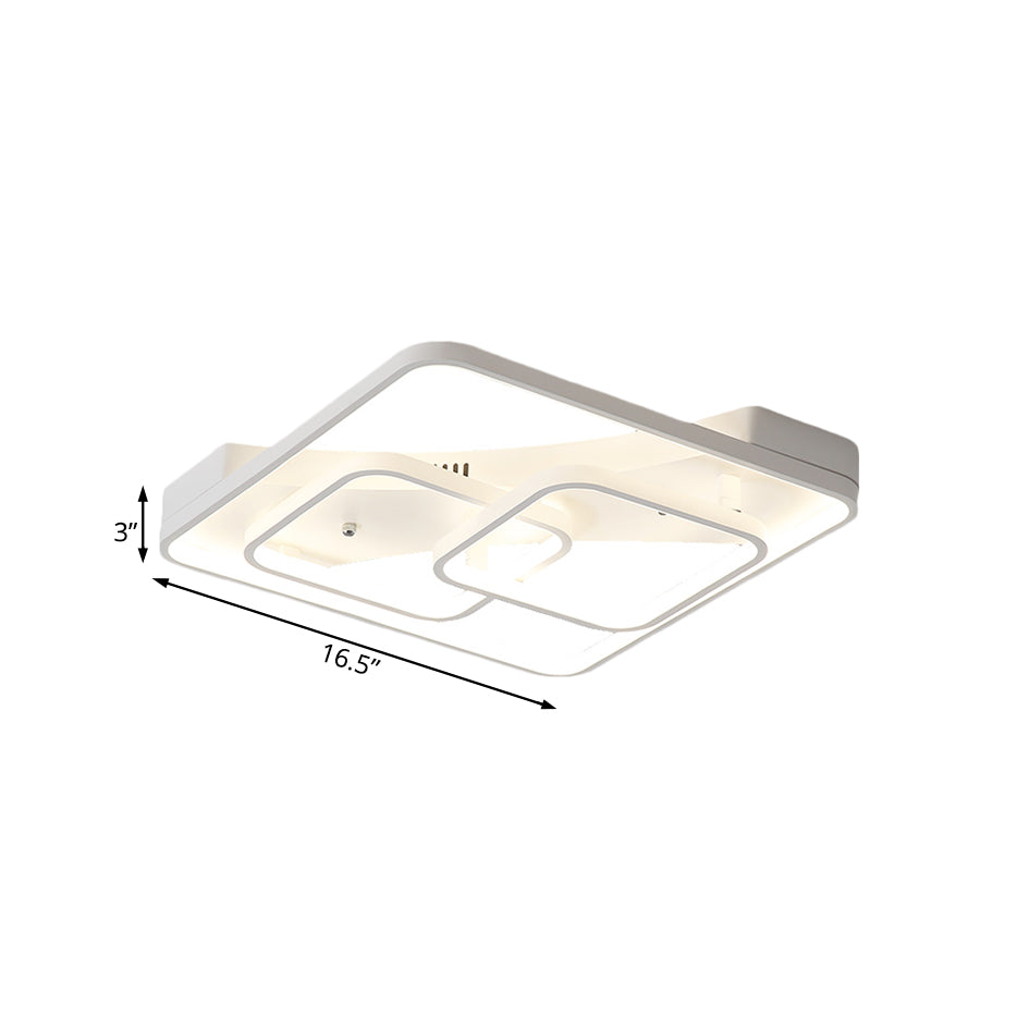 Square Flush Mount Ceiling Light Fixture Simplicity Metal LED White Close to Ceiling Lamp in White/Warm Light, 16.5"/19.5"/23.5" Wide Clearhalo 'Ceiling Lights' 'Close To Ceiling Lights' 'Close to ceiling' 'Flush mount' Lighting' 167064