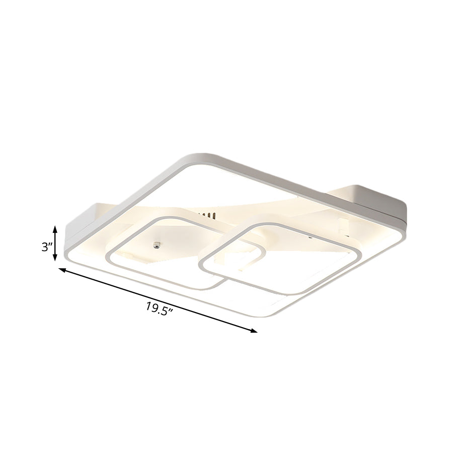 Square Flush Mount Ceiling Light Fixture Simplicity Metal LED White Close to Ceiling Lamp in White/Warm Light, 16.5"/19.5"/23.5" Wide Clearhalo 'Ceiling Lights' 'Close To Ceiling Lights' 'Close to ceiling' 'Flush mount' Lighting' 167065