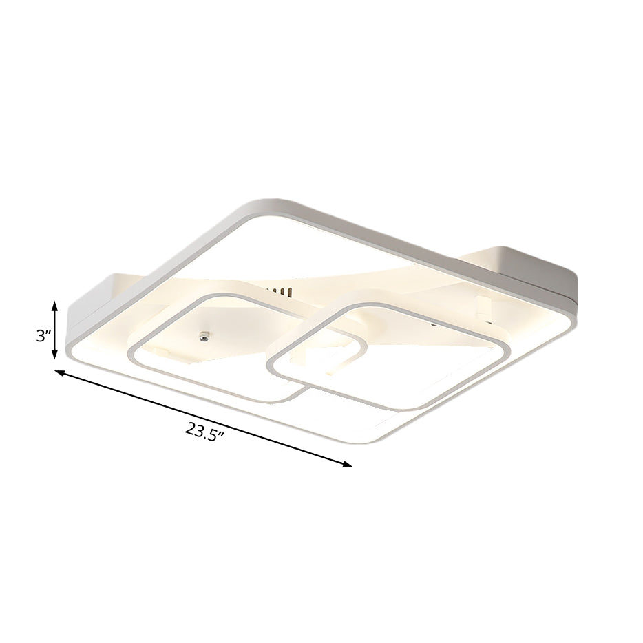 Square Flush Mount Ceiling Light Fixture Simplicity Metal LED White Close to Ceiling Lamp in White/Warm Light, 16.5"/19.5"/23.5" Wide Clearhalo 'Ceiling Lights' 'Close To Ceiling Lights' 'Close to ceiling' 'Flush mount' Lighting' 167066