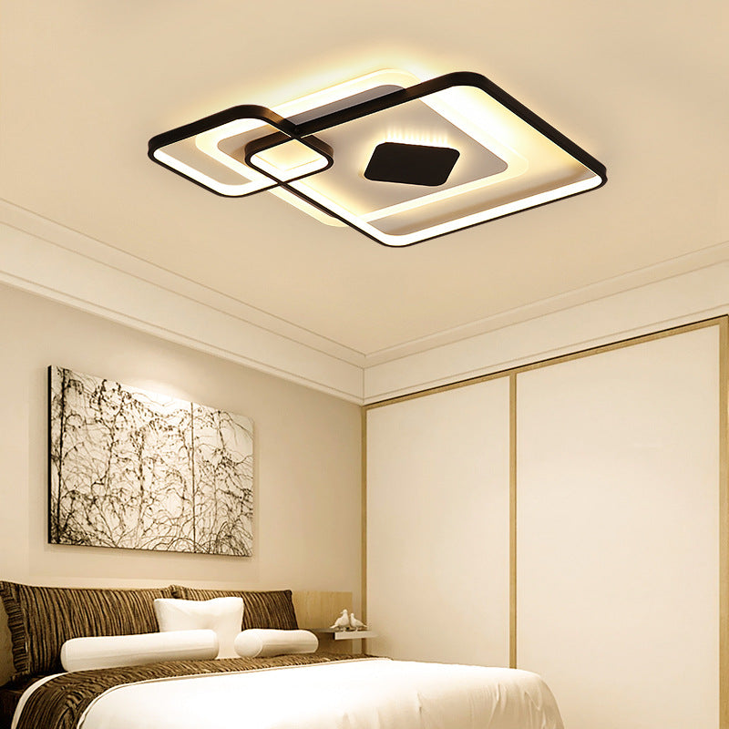 Geometric Flush Ceiling Light Simple Metal LED Black Ceiling Flush Mount Light in White/Warm Light, 16.5"/19.5"/23.5" Wide Clearhalo 'Ceiling Lights' 'Close To Ceiling Lights' 'Close to ceiling' 'Flush mount' Lighting' 167075