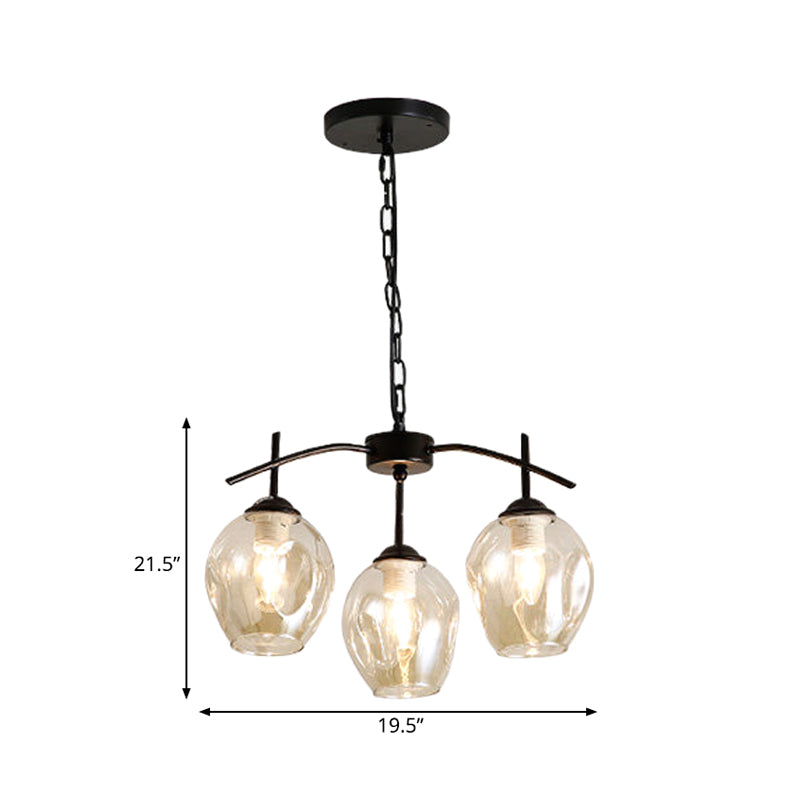 Bubble Shade Hanging Chandelier Post Modern Blue/Cognac Glass 3/6/8 Lights Black/Chrome Ceiling Light with Round/Linear Canopy Clearhalo 'Ceiling Lights' 'Chandeliers' 'Glass shade' 'Glass' 'Modern Chandeliers' 'Modern' Lighting' 167256