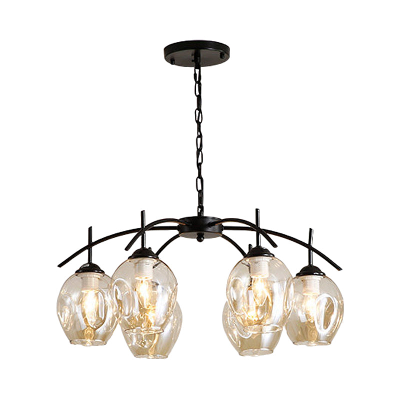 Bubble Shade Hanging Chandelier Post Modern Blue/Cognac Glass 3/6/8 Lights Black/Chrome Ceiling Light with Round/Linear Canopy Clearhalo 'Ceiling Lights' 'Chandeliers' 'Glass shade' 'Glass' 'Modern Chandeliers' 'Modern' Lighting' 167261