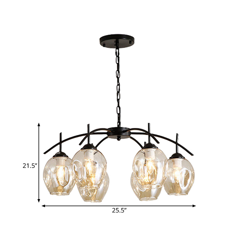 Bubble Shade Hanging Chandelier Post Modern Blue/Cognac Glass 3/6/8 Lights Black/Chrome Ceiling Light with Round/Linear Canopy Clearhalo 'Ceiling Lights' 'Chandeliers' 'Glass shade' 'Glass' 'Modern Chandeliers' 'Modern' Lighting' 167262