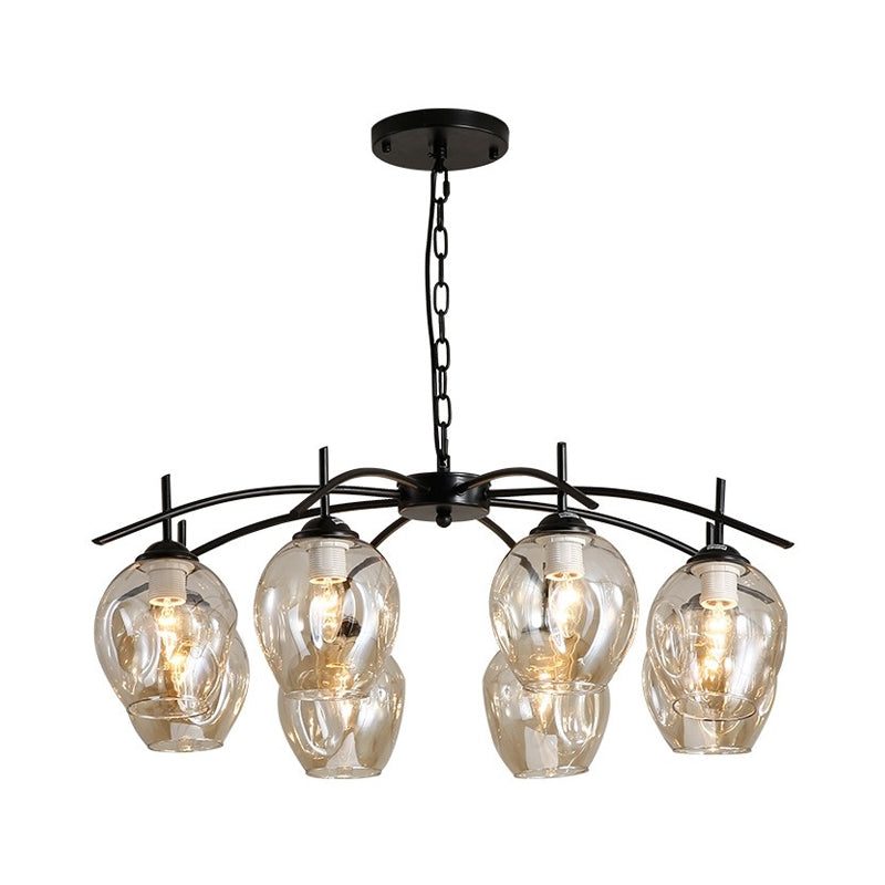 Bubble Shade Hanging Chandelier Post Modern Blue/Cognac Glass 3/6/8 Lights Black/Chrome Ceiling Light with Round/Linear Canopy Clearhalo 'Ceiling Lights' 'Chandeliers' 'Glass shade' 'Glass' 'Modern Chandeliers' 'Modern' Lighting' 167264