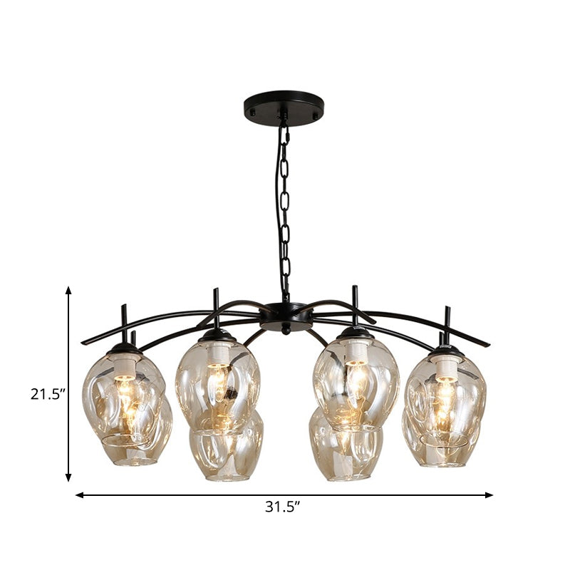 Bubble Shade Hanging Chandelier Post Modern Blue/Cognac Glass 3/6/8 Lights Black/Chrome Ceiling Light with Round/Linear Canopy Clearhalo 'Ceiling Lights' 'Chandeliers' 'Glass shade' 'Glass' 'Modern Chandeliers' 'Modern' Lighting' 167265