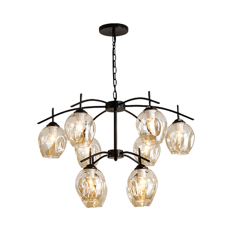 Bubble Shade Hanging Chandelier Post Modern Blue/Cognac Glass 3/6/8 Lights Black/Chrome Ceiling Light with Round/Linear Canopy Clearhalo 'Ceiling Lights' 'Chandeliers' 'Glass shade' 'Glass' 'Modern Chandeliers' 'Modern' Lighting' 167267