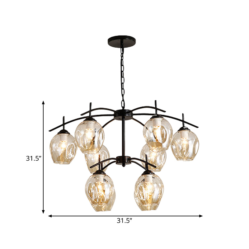 Bubble Shade Hanging Chandelier Post Modern Blue/Cognac Glass 3/6/8 Lights Black/Chrome Ceiling Light with Round/Linear Canopy Clearhalo 'Ceiling Lights' 'Chandeliers' 'Glass shade' 'Glass' 'Modern Chandeliers' 'Modern' Lighting' 167268