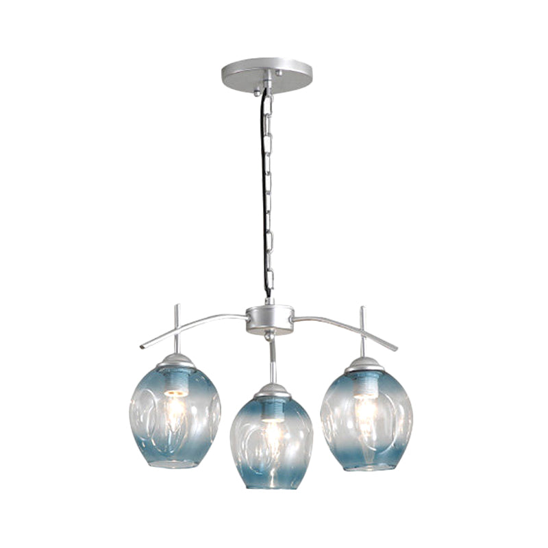 Bubble Shade Hanging Chandelier Post Modern Blue/Cognac Glass 3/6/8 Lights Black/Chrome Ceiling Light with Round/Linear Canopy Clearhalo 'Ceiling Lights' 'Chandeliers' 'Glass shade' 'Glass' 'Modern Chandeliers' 'Modern' Lighting' 167270