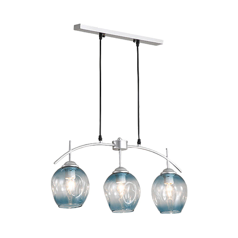 Bubble Shade Hanging Chandelier Post Modern Blue/Cognac Glass 3/6/8 Lights Black/Chrome Ceiling Light with Round/Linear Canopy Clearhalo 'Ceiling Lights' 'Chandeliers' 'Glass shade' 'Glass' 'Modern Chandeliers' 'Modern' Lighting' 167272