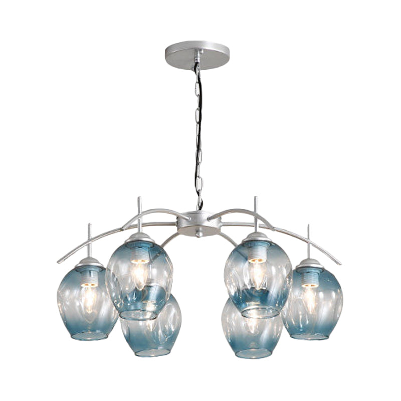 Bubble Shade Hanging Chandelier Post Modern Blue/Cognac Glass 3/6/8 Lights Black/Chrome Ceiling Light with Round/Linear Canopy Clearhalo 'Ceiling Lights' 'Chandeliers' 'Glass shade' 'Glass' 'Modern Chandeliers' 'Modern' Lighting' 167274