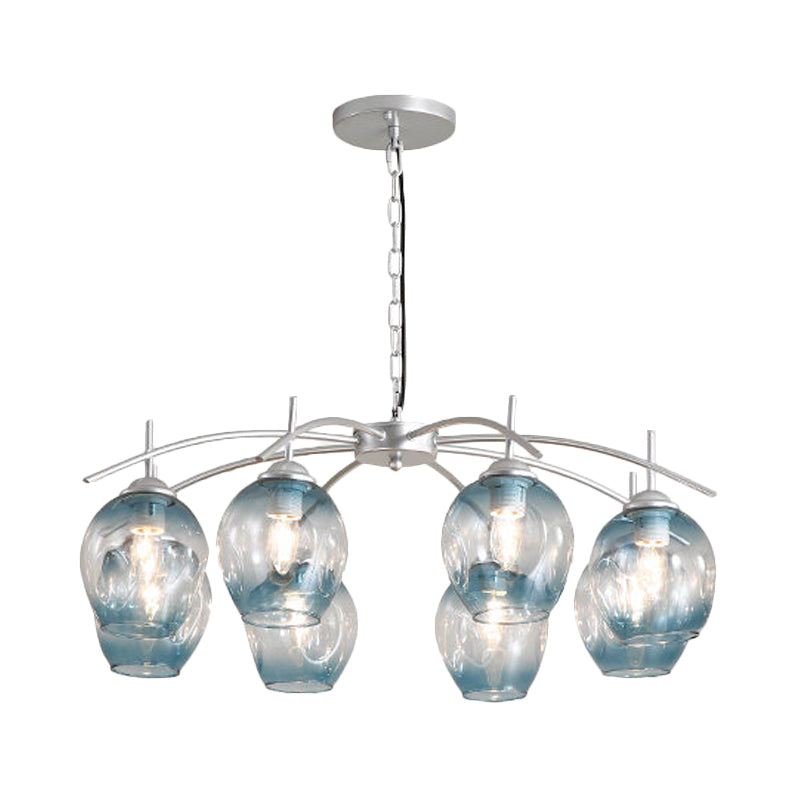 Bubble Shade Hanging Chandelier Post Modern Blue/Cognac Glass 3/6/8 Lights Black/Chrome Ceiling Light with Round/Linear Canopy Clearhalo 'Ceiling Lights' 'Chandeliers' 'Glass shade' 'Glass' 'Modern Chandeliers' 'Modern' Lighting' 167276