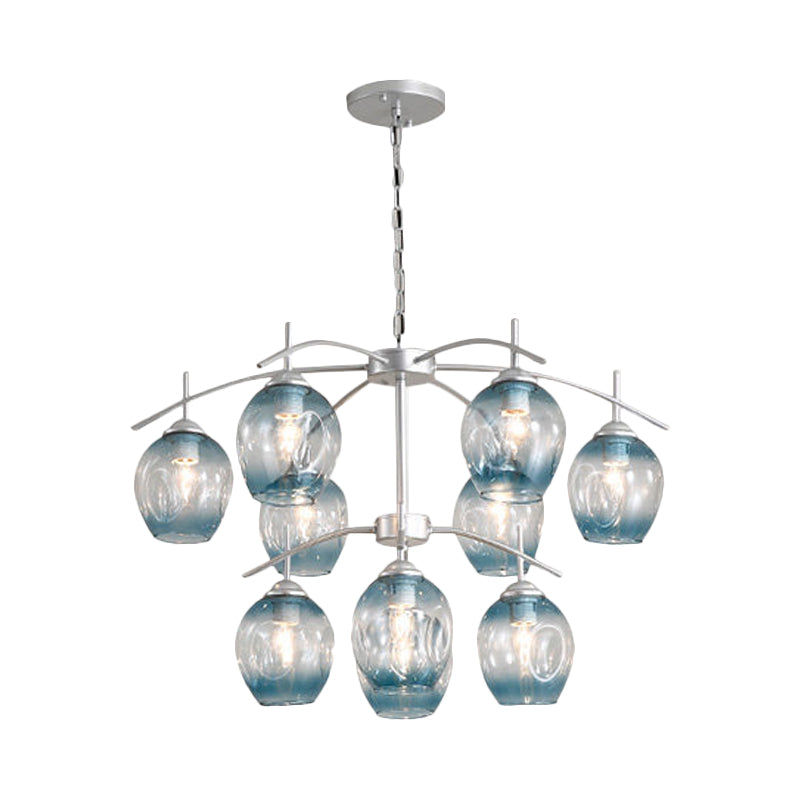 Bubble Shade Hanging Chandelier Post Modern Blue/Cognac Glass 3/6/8 Lights Black/Chrome Ceiling Light with Round/Linear Canopy Clearhalo 'Ceiling Lights' 'Chandeliers' 'Glass shade' 'Glass' 'Modern Chandeliers' 'Modern' Lighting' 167278