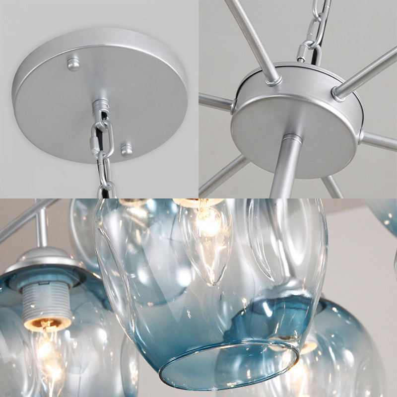 Bubble Shade Hanging Chandelier Post Modern Blue/Cognac Glass 3/6/8 Lights Black/Chrome Ceiling Light with Round/Linear Canopy Clearhalo 'Ceiling Lights' 'Chandeliers' 'Glass shade' 'Glass' 'Modern Chandeliers' 'Modern' Lighting' 167279