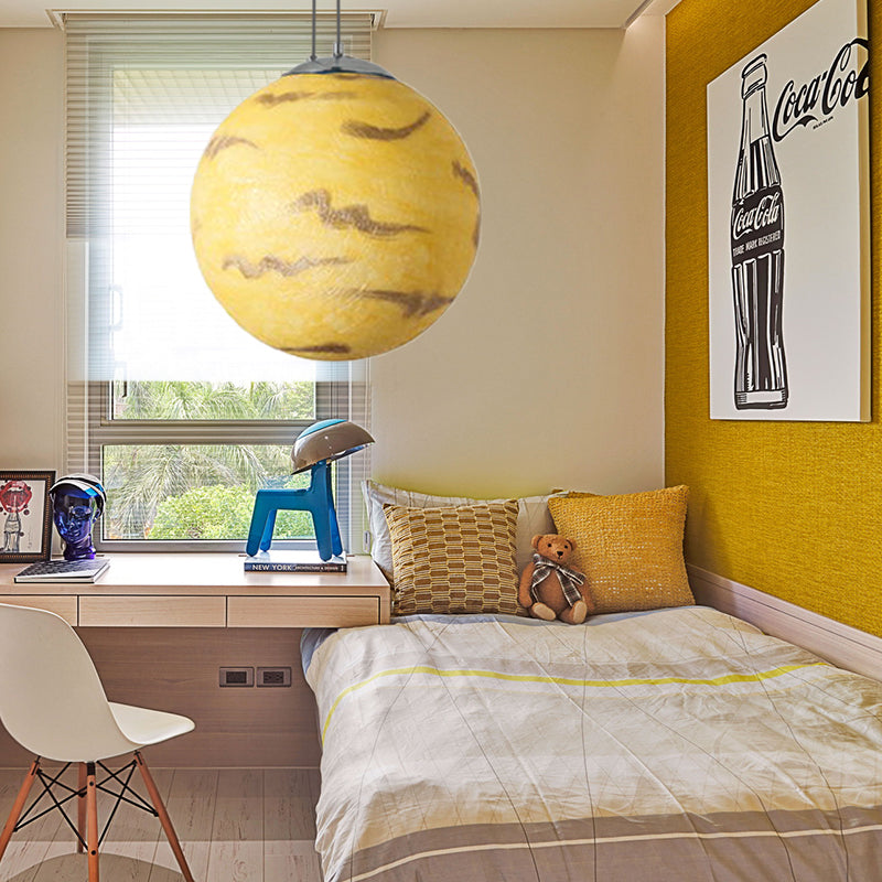 Pendant Lamp for Bedroom, Modern Globe Shade Ceiling Light Fixture in Chrome for Kids Yellow Clearhalo 'Ceiling Lights' 'Pendant Lights' 'Pendants' Lighting' 167302_f86e3cac-c6a2-4e03-9ed8-fa29e6abbe2d