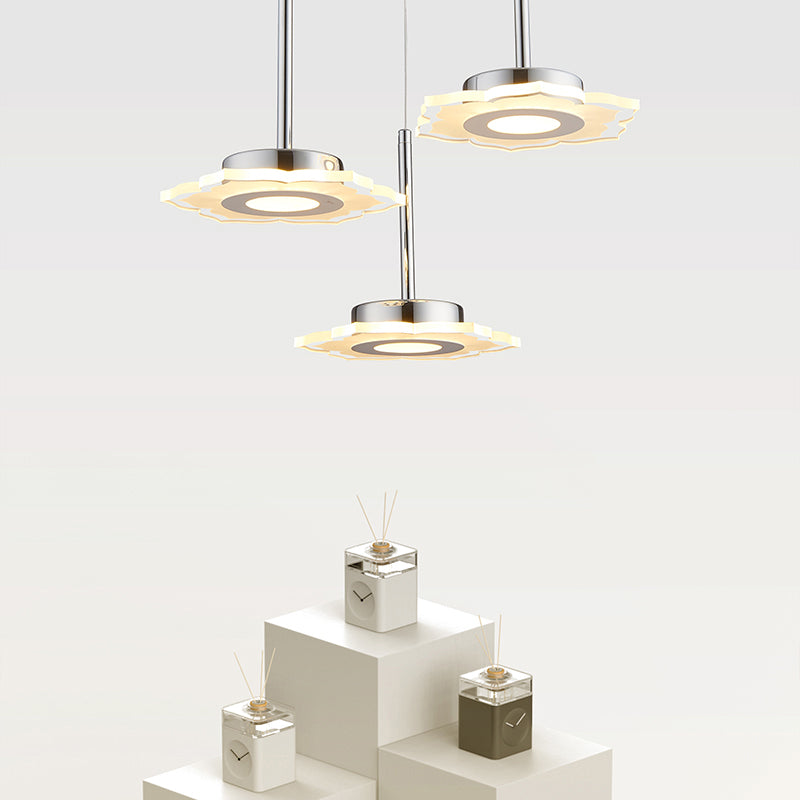 Modernism Flower Cluster Pendant Acrylic 3-Head LED Dinging Room Lamp in Warm/White/Natural Light with Linear/Round Canopy Clearhalo 'Ceiling Lights' 'Modern Pendants' 'Modern' 'Pendant Lights' 'Pendants' Lighting' 167374