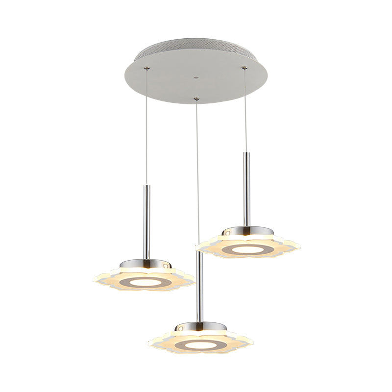 Modernism Flower Cluster Pendant Acrylic 3-Head LED Dinging Room Lamp in Warm/White/Natural Light with Linear/Round Canopy Clearhalo 'Ceiling Lights' 'Modern Pendants' 'Modern' 'Pendant Lights' 'Pendants' Lighting' 167376