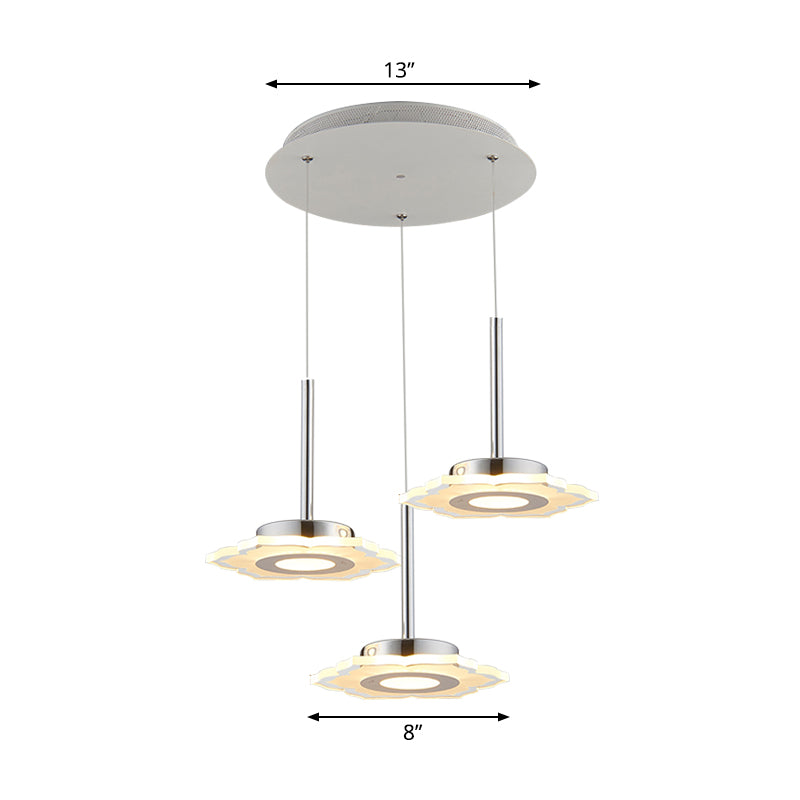 Modernism Flower Cluster Pendant Acrylic 3-Head LED Dinging Room Lamp in Warm/White/Natural Light with Linear/Round Canopy Clearhalo 'Ceiling Lights' 'Modern Pendants' 'Modern' 'Pendant Lights' 'Pendants' Lighting' 167377