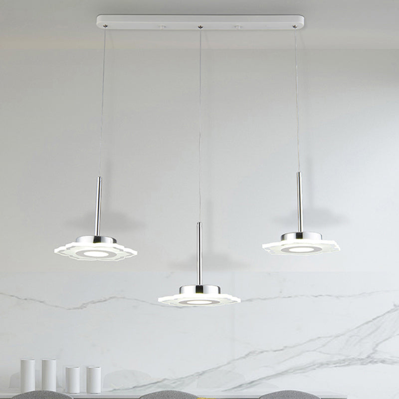 Modernism Flower Cluster Pendant Acrylic 3-Head LED Dinging Room Lamp in Warm/White/Natural Light with Linear/Round Canopy White Linear Clearhalo 'Ceiling Lights' 'Modern Pendants' 'Modern' 'Pendant Lights' 'Pendants' Lighting' 167378