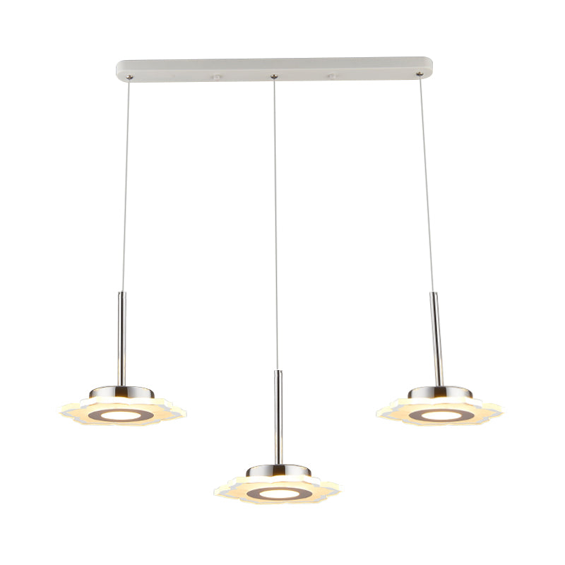 Modernism Flower Cluster Pendant Acrylic 3-Head LED Dinging Room Lamp in Warm/White/Natural Light with Linear/Round Canopy Clearhalo 'Ceiling Lights' 'Modern Pendants' 'Modern' 'Pendant Lights' 'Pendants' Lighting' 167379