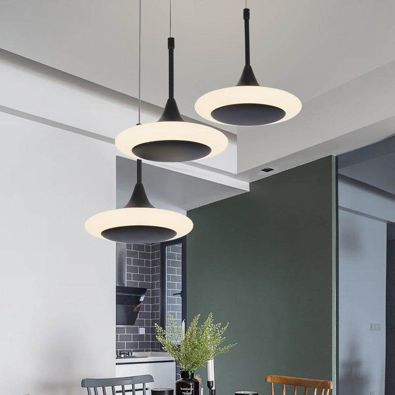 Black Trumpet Ceiling Light Contemporary LED Acrylic Drop Pendant with Round/Linear Canopy Clearhalo 'Ceiling Lights' 'Modern Pendants' 'Modern' 'Pendant Lights' 'Pendants' Lighting' 167407