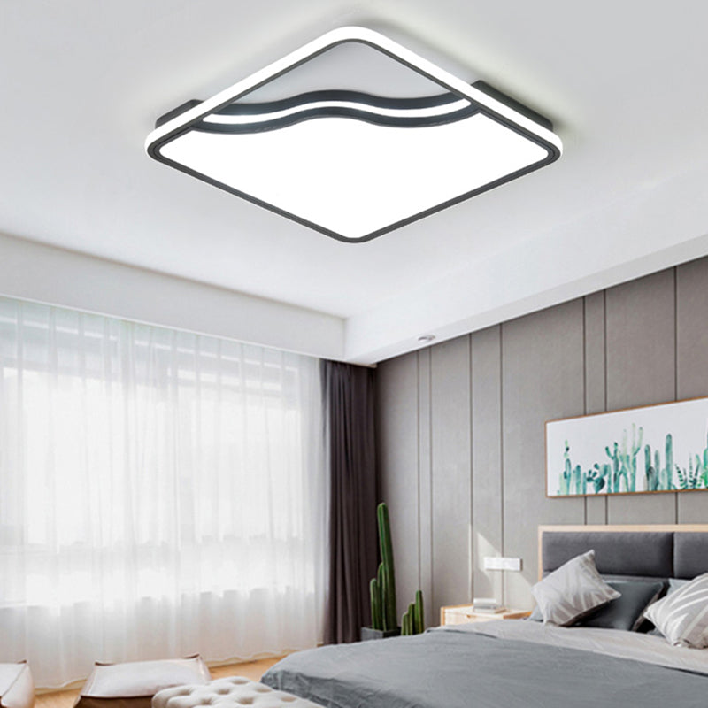 Black/White Rectangular/Square Ceiling Light Simple Acrylic 16"/19.5"/35.5" W LED Ceiling Light Fixture for Bedroom in Warm/White Black Clearhalo 'Ceiling Lights' 'Close To Ceiling Lights' 'Close to ceiling' 'Flush mount' Lighting' 167476