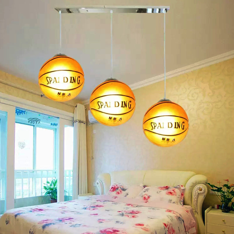 Hanging Lamps for Bedroom, 3 Lights Modern Ceiling Fixture in Chrome for Boys White Basketball Linear Clearhalo 'Ceiling Lights' 'Chandeliers' 'Glass shade' 'Glass' 'Pendant Lights' 'Pendants' Lighting' 167528