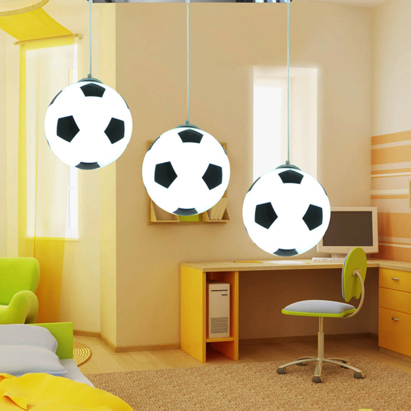 Hanging Lamps for Bedroom, 3 Lights Modern Ceiling Fixture in Chrome for Boys White Football Linear Clearhalo 'Ceiling Lights' 'Chandeliers' 'Glass shade' 'Glass' 'Pendant Lights' 'Pendants' Lighting' 167536