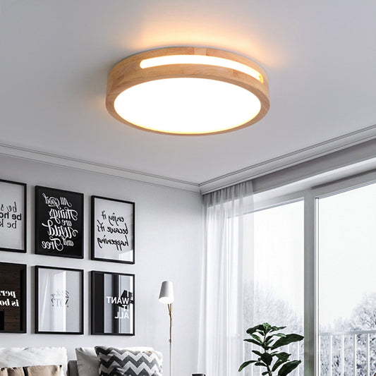 Nordic LED Flush Ceiling Light with Acrylic Diffuser Natural Wood Drum Ceiling Lamp in Warm/White, 12"/16"/19.5" Dia Clearhalo 'Ceiling Lights' 'Close To Ceiling Lights' 'Close to ceiling' 'Flush mount' Lighting' 167591