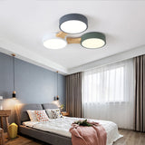 Wood and Metal Round Flush Ceiling Light Nordic 3/4/5 Lights Grey Ceiling Flush for Bedroom in Warm/White 3 Grey Clearhalo 'Ceiling Lights' 'Close To Ceiling Lights' 'Close to ceiling' 'Flush mount' Lighting' 167598