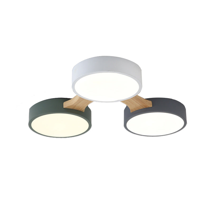 Wood and Metal Round Flush Ceiling Light Nordic 3/4/5 Lights Grey Ceiling Flush for Bedroom in Warm/White Clearhalo 'Ceiling Lights' 'Close To Ceiling Lights' 'Close to ceiling' 'Flush mount' Lighting' 167600