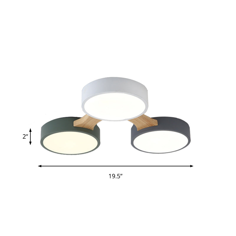 Wood and Metal Round Flush Ceiling Light Nordic 3/4/5 Lights Grey Ceiling Flush for Bedroom in Warm/White Clearhalo 'Ceiling Lights' 'Close To Ceiling Lights' 'Close to ceiling' 'Flush mount' Lighting' 167601