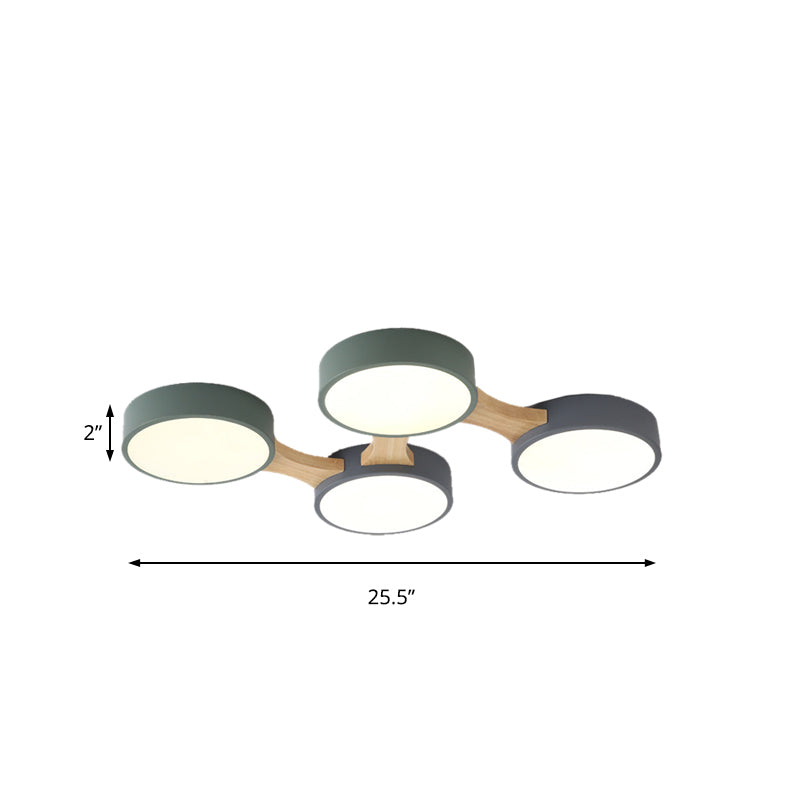 Wood and Metal Round Flush Ceiling Light Nordic 3/4/5 Lights Grey Ceiling Flush for Bedroom in Warm/White Clearhalo 'Ceiling Lights' 'Close To Ceiling Lights' 'Close to ceiling' 'Flush mount' Lighting' 167604