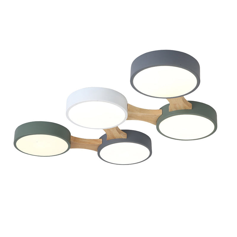 Wood and Metal Round Flush Ceiling Light Nordic 3/4/5 Lights Grey Ceiling Flush for Bedroom in Warm/White Clearhalo 'Ceiling Lights' 'Close To Ceiling Lights' 'Close to ceiling' 'Flush mount' Lighting' 167607