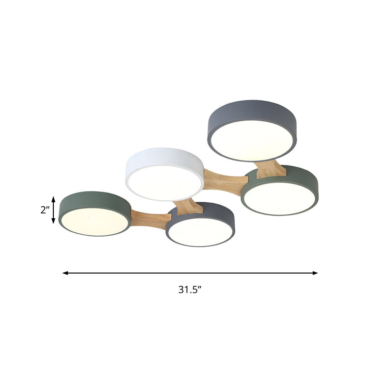 Wood and Metal Round Flush Ceiling Light Nordic 3/4/5 Lights Grey Ceiling Flush for Bedroom in Warm/White Clearhalo 'Ceiling Lights' 'Close To Ceiling Lights' 'Close to ceiling' 'Flush mount' Lighting' 167608