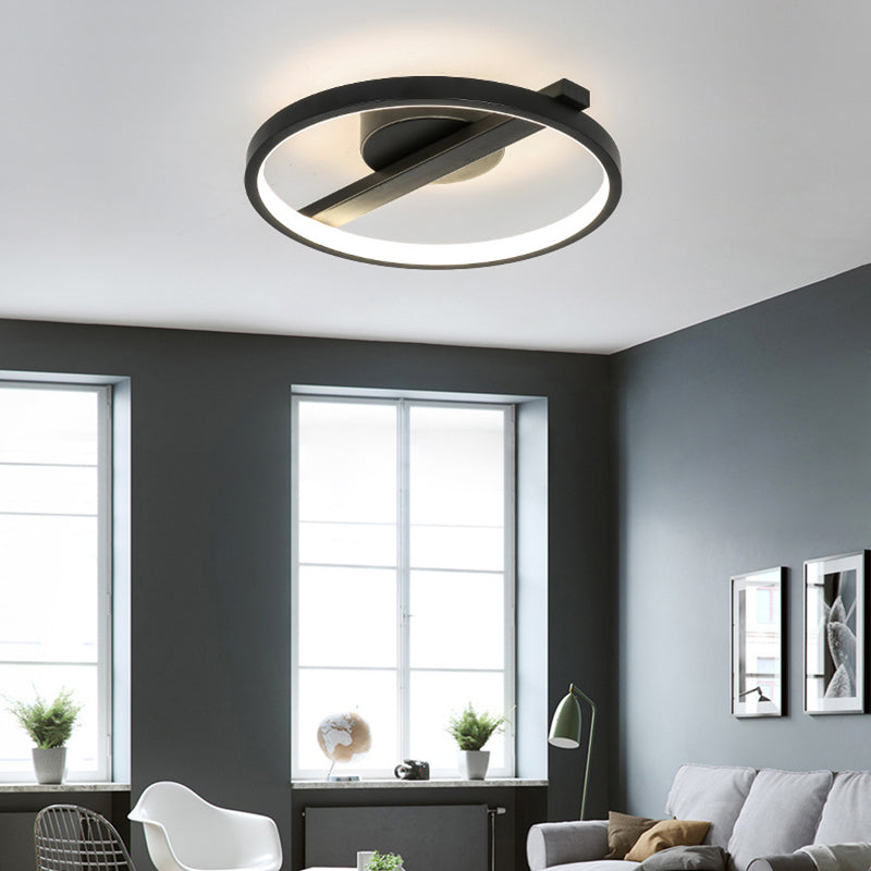 Acrylic Ring Flush Mount Modernism Black/White/Blue Ceiling Mounted Light for Living Room in Warm/White, 12.5"/16.5"/20.5" Dia Black Clearhalo 'Ceiling Lights' 'Close To Ceiling Lights' 'Close to ceiling' 'Flush mount' Lighting' 167631