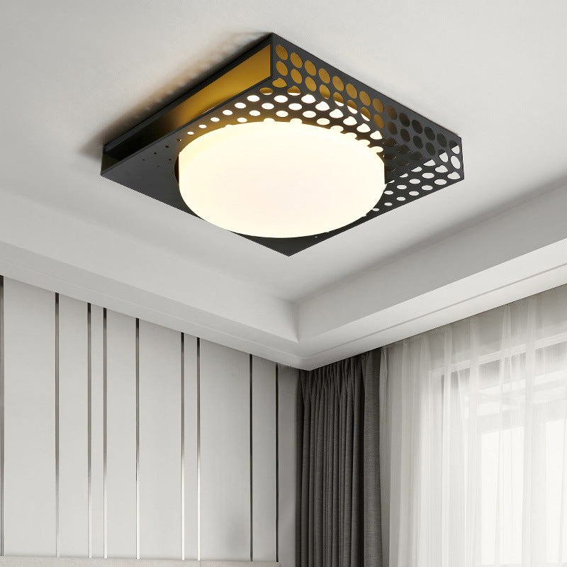 Iron Square Flush Mount with Cylinder Acrylic Shade Nordic White/Black Ceiling Light for Bedroom in Warm/White Clearhalo 'Ceiling Lights' 'Close To Ceiling Lights' 'Close to ceiling' 'Flush mount' Lighting' 167680