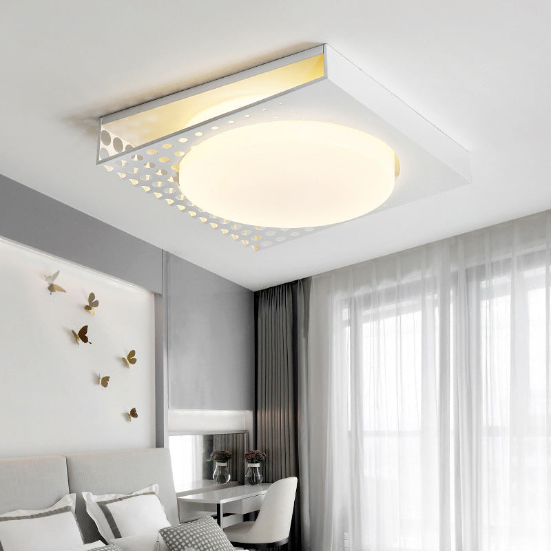 Iron Square Flush Mount with Cylinder Acrylic Shade Nordic White/Black Ceiling Light for Bedroom in Warm/White White Clearhalo 'Ceiling Lights' 'Close To Ceiling Lights' 'Close to ceiling' 'Flush mount' Lighting' 167683