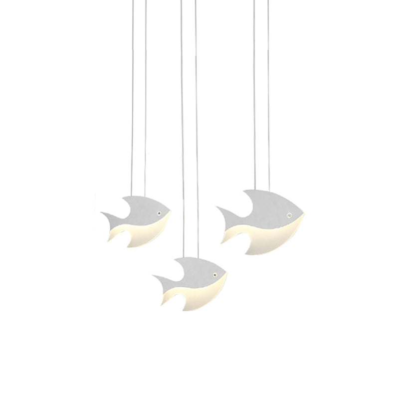 Metal Pendant Light White, Linear Hanging Fixture with Cord And Fish Design for Kids Bedroom Modern Style Clearhalo 'Ceiling Lights' 'Pendant Lights' 'Pendants' Lighting' 167688