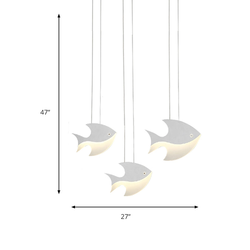 Metal Pendant Light White, Linear Hanging Fixture with Cord And Fish Design for Kids Bedroom Modern Style Clearhalo 'Ceiling Lights' 'Pendant Lights' 'Pendants' Lighting' 167689