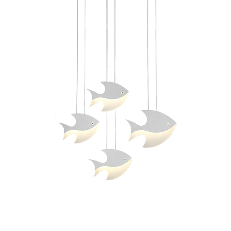 Metal Pendant Light White, Linear Hanging Fixture with Cord And Fish Design for Kids Bedroom Modern Style Clearhalo 'Ceiling Lights' 'Pendant Lights' 'Pendants' Lighting' 167691