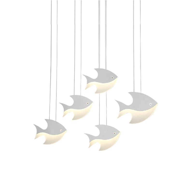 Metal Pendant Light White, Linear Hanging Fixture with Cord And Fish Design for Kids Bedroom Modern Style Clearhalo 'Ceiling Lights' 'Pendant Lights' 'Pendants' Lighting' 167694