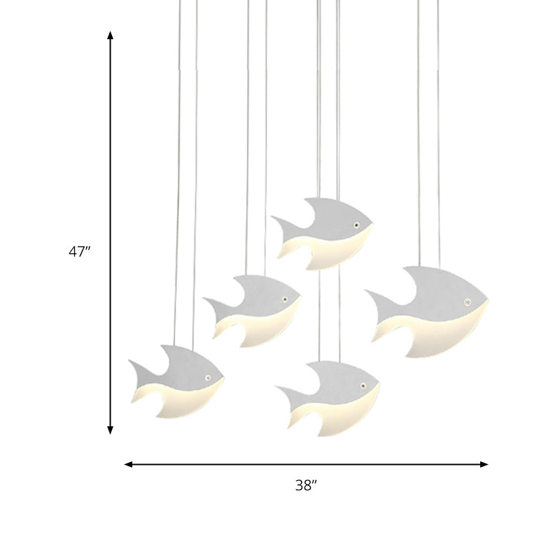 Metal Pendant Light White, Linear Hanging Fixture with Cord And Fish Design for Kids Bedroom Modern Style Clearhalo 'Ceiling Lights' 'Pendant Lights' 'Pendants' Lighting' 167695